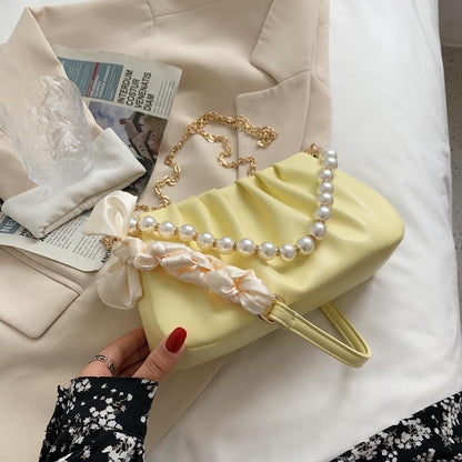 Pearl Pleated Cloud Underarm Bag Niche Bag Women's Fashion Trendy New Summer All-Match Shoulder Messenger Bag