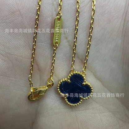 High Version V Gold NOVEMBER'S Clover Necklace Single Flower Natural Fritillary Agate Pendant Double-Sided Clover Clavicle Chain