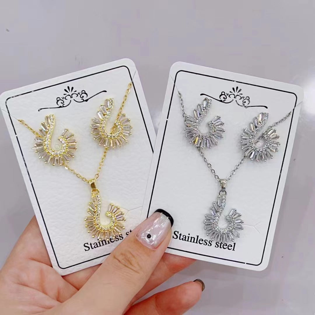 vakkv Cross-Border Hot  Diamond Necklace and Earrings Suite HOTan NEWn Simple Versatile Clavicle Chain Factory Wholesale Direct Wholesale