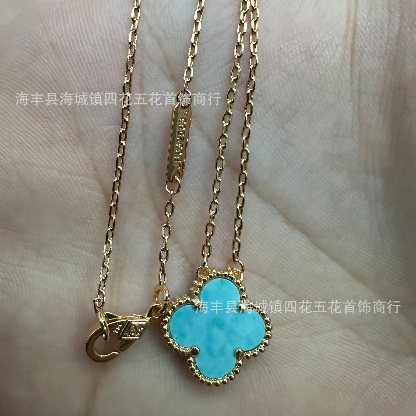 High Version V Gold NOVEMBER'S Clover Necklace Single Flower Natural Fritillary Agate Pendant Double-Sided Clover Clavicle Chain