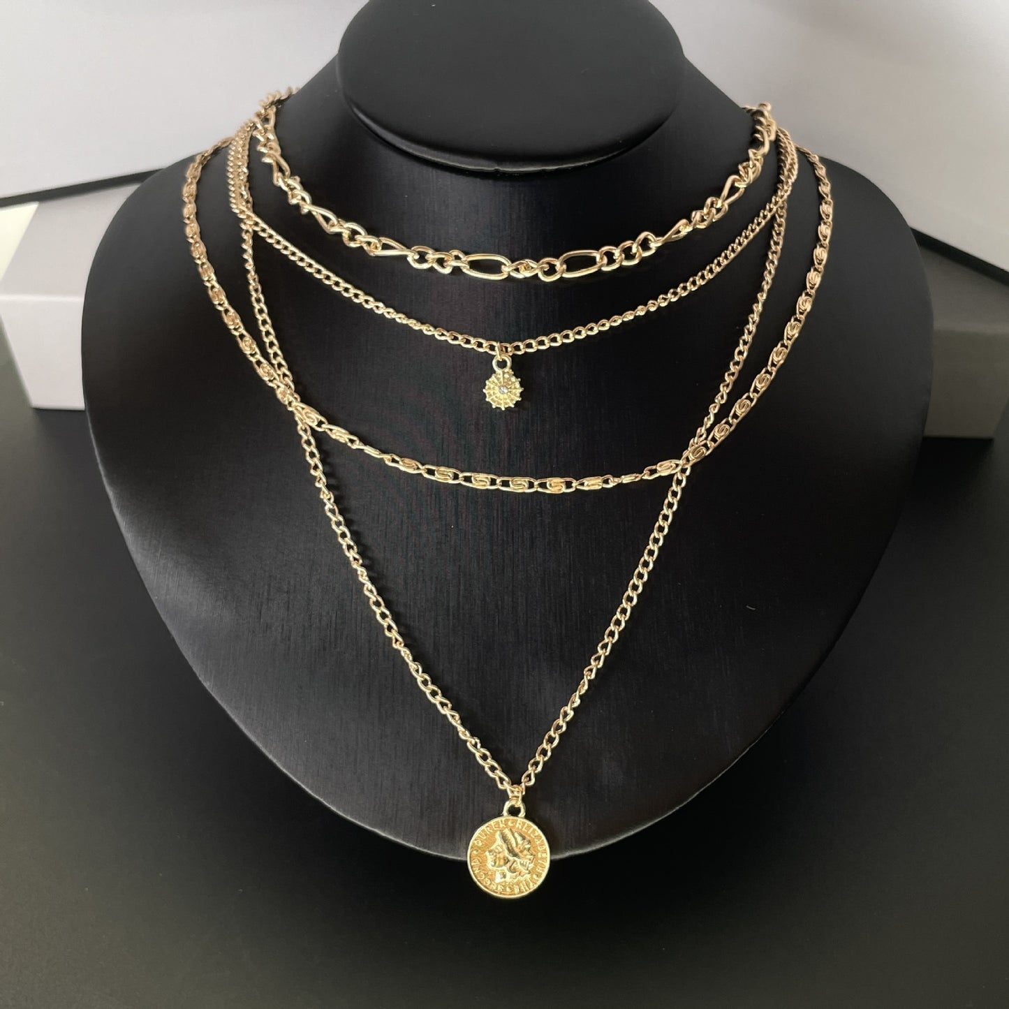 vakkv  South Korea Simple HOTan and NEWn Style Metal Portrait Coin Necklace Women's Multi-Layer Twin Light Luxury Minority Exaggerated Temperamental Clavicle Chain