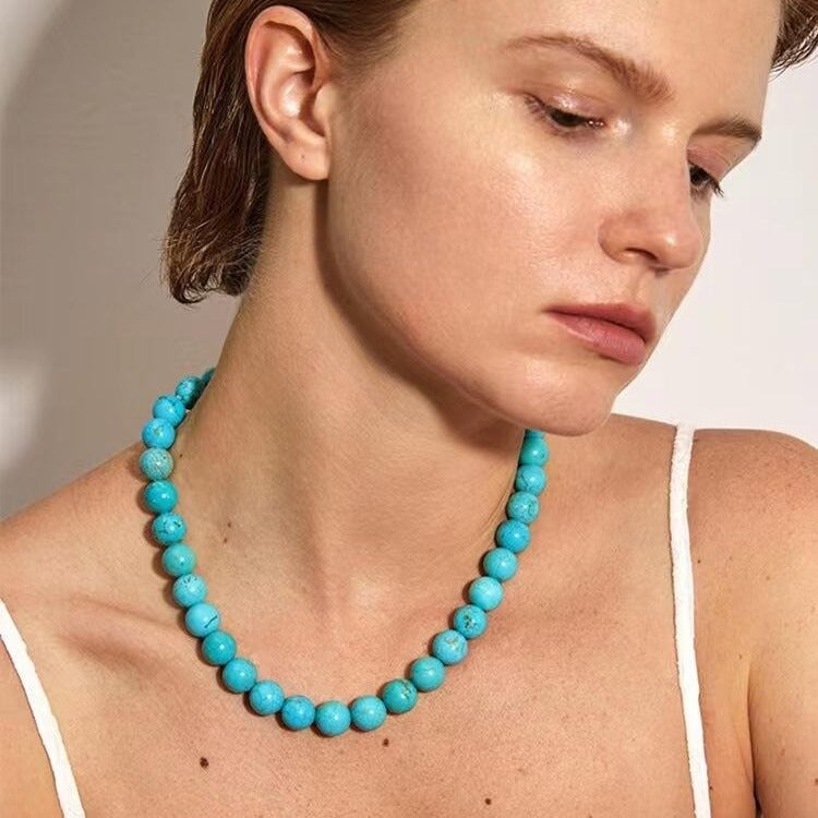 vakkv Turquoise Necklace Female Clavicle Chain Shape Beaded High Sense HOTan and NEWn Special-Interest Design Cross-Border Wholesale Couple Chain