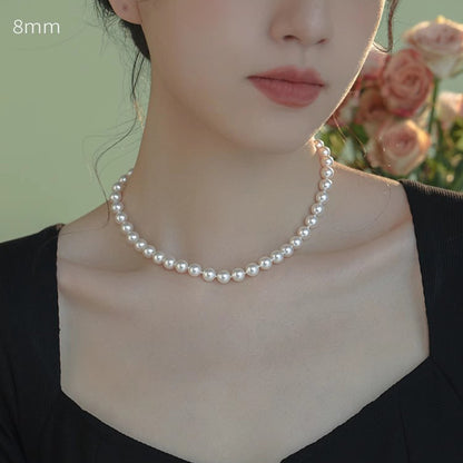 vakkv  Shijiaao White Pearl Necklace Women's Non-Fading Simple Summer All-Match High-Grade Sense Perfect Circle Clavicle Chain Fashion Ornament