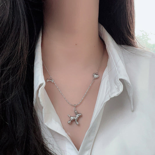 Korean Style Cute Balloon Dog Necklace Exquisite Niche Design Three-Dimensional Puppy Men's and Women's Same Clavicle Chain Stylish Accessories