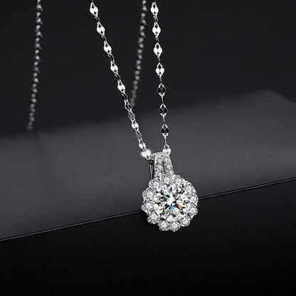 S925 Sterling Silver Light Luxury Moissanite Necklace Female TikTok SUNFLOWER Clavicle Chain Special-Interest Design