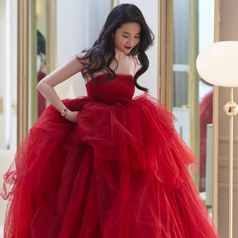 VAKKV Wedding Bride  New High-End Affordable Luxury Liu Yifei Star Same Style Host Evening Dress Trip Shoot Dress
