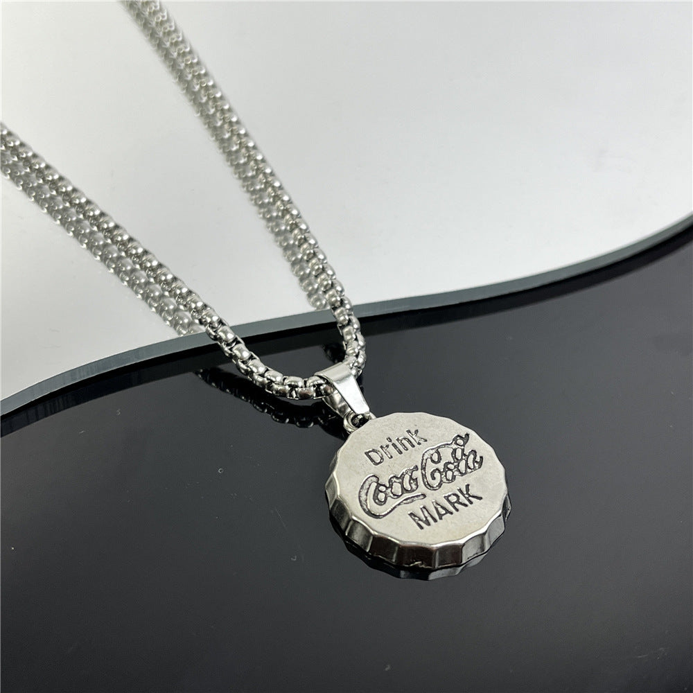 Cross-Border European Hip Hop Titanium Steel Necklace Men's Fashionable All-Match Pendant Retro Personal Accessories Women's Long Sweater Chain Pendant