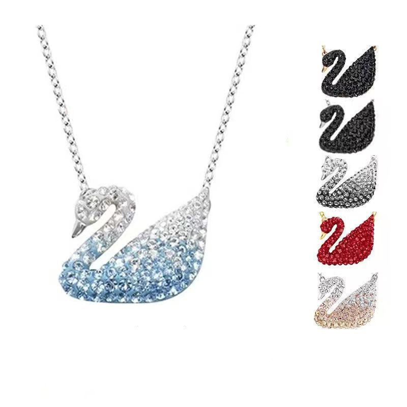 VAKKV Shijia High Version Gradient Blue Black and White Red Swan Necklace Female Cymbal Swan Clavicle Chain Manufacturer One Piece Wholesale