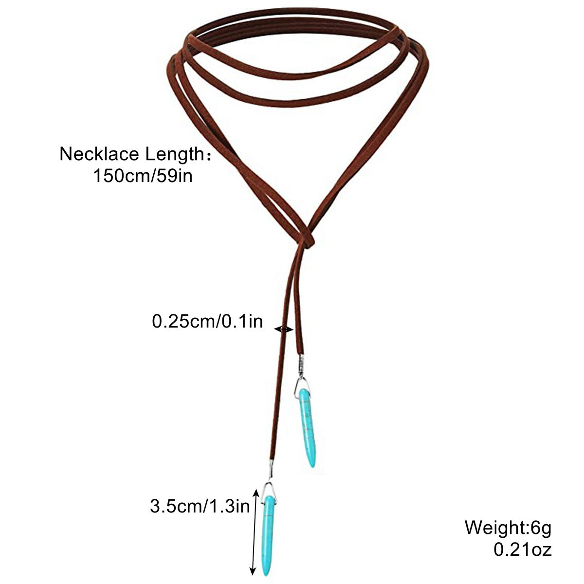 vakkv Cross-Border Hot Bohemian Ethnic Style Accessories Turquoise Pendant Vintage Leather Necklace Sweater Chain