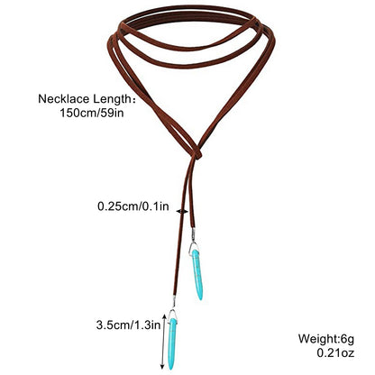 vakkv Cross-Border Hot Bohemian Ethnic Style Accessories Turquoise Pendant Vintage Leather Necklace Sweater Chain