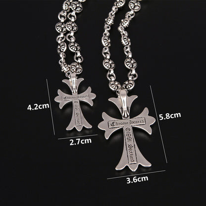 vakkv  CROX Ch Hip-Hop Night Club Fashion Brand Cross Necklace Handmade Chain Valentine's Day Gift Vintage Imitation Silver Jewelry Lanyard