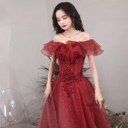 VSKKV Wine Red Toast Clothing  New Bridal Wedding Temperament Engagement Dress Wedding Banquet Small Evening Dress Women