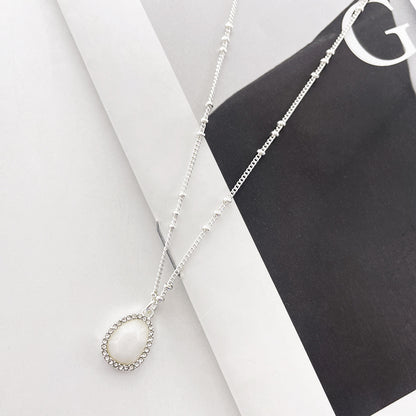 Korean Style Ins Spring/Summer Fashion Natural Stone Pendant Clavicle Chain Micro Inlaid Zircon Niche Design All-Match Necklace for Women