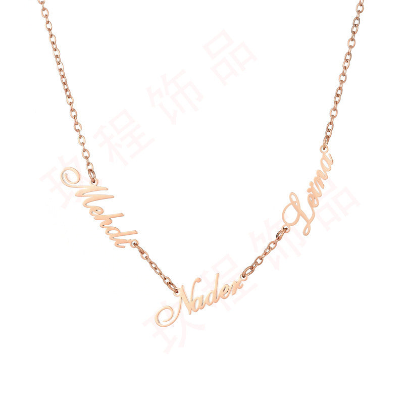 vakkv  [One Piece Customized] Stainless Steel English Letter Combination Pendant 18K Gold Plating Family Multi-Name Combination Necklace