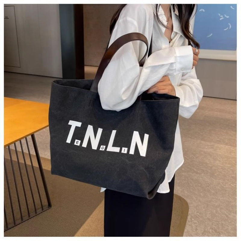 Large Capacity Canvas Bag Female  New Shoulder Bag Leisure Easy Matching Tote Bag College Students Class Commuter Bag