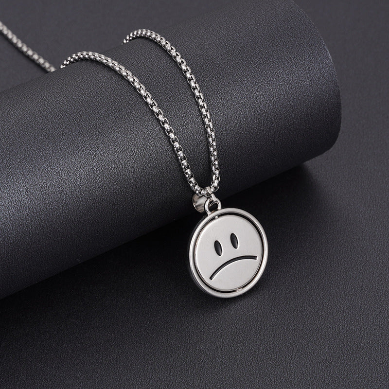 vakkv Titanium Steel Rotating Smiley Necklace Men's Trendy Ins Style Hip Hop Pendant Internet Celebrity Women's Simple Personalized All-Match Crying Face Pendant