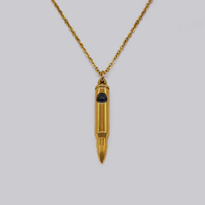 Cross-Border Hot Veterans Memorial Bullet Pendant Necklace Wild Projection Stone Titanium Steel Bullet Clavicle Chain Wholesale