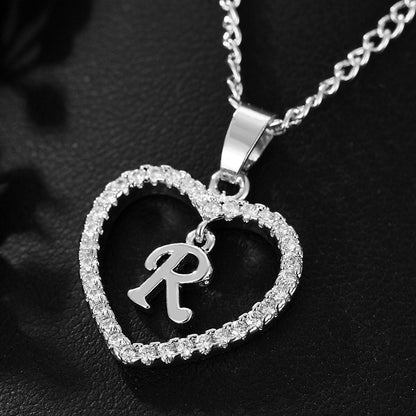 In Stock Direct Selling Exclusive for Cross-Border Letter Necklace 26 Letter Heart-Shaped Zircon Necklace Jewelry Love Heart Pendant Necklace