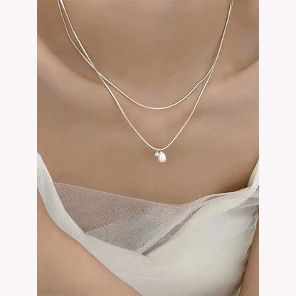 vakkv  Double-Layer Twin Pearl Necklace for Women  New Special Interest Light Luxury High-Grade Clavicle Chain Simple Graceful Necklace