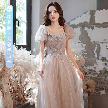 VAKKV  Girlfriends Bridesmaid Dress  New Spring Fairy Graceful Puff Sleeve Bridesmaid Dress the Wedding Party Evening Dress