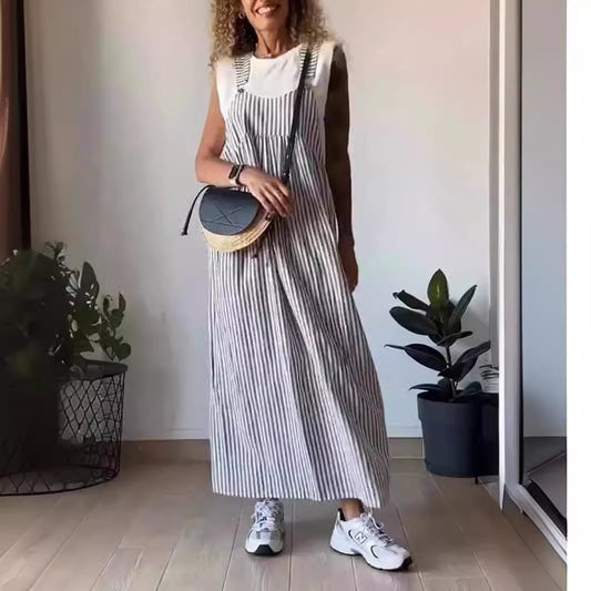 2024 Europe and America Cross Border Summer New New  Women's Fashion Striped Overall Dress