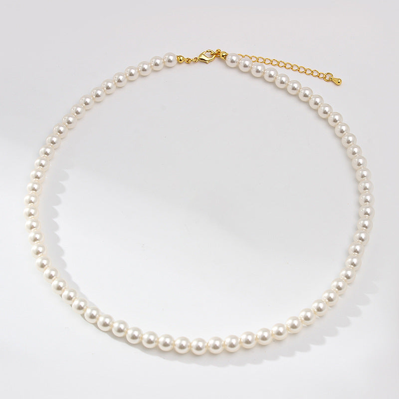 Fever Pearl Necklace Same Style Perfect Circle High-Grade Simple Retro Clavicle Chain Temperament Classic Style Korean Necklace