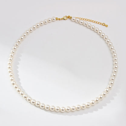 Fever Pearl Necklace Same Style Perfect Circle High-Grade Simple Retro Clavicle Chain Temperament Classic Style Korean Necklace