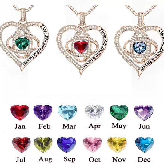 Cross-Border Love Clover Pendant Full Diamond Lettering HOTan and NEWn Style Heart-Shaped Twelve Birthstone Necklace Factory Direct Sales