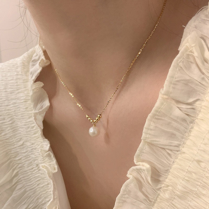 Ni Ni Same Style Pearl Necklace for Women Light Luxury Temperament High-Grade Clavicle Chain  New Popular Niche Necklace