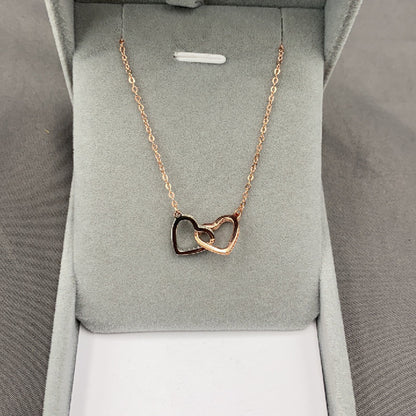 S925 Silver Heart-to-Heart Double Ring Necklace Korean Style Simple Pendant Clavicle Chain Valentine's Day Gift Silver Accessories Wholesale