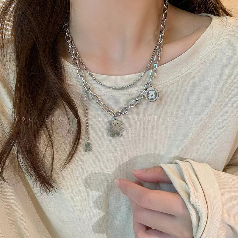 Titanium Steel Zircon Necklace for Women All-Match High-Grade Non-Fading Summer Niche Design Clavicle Chain Sweater Chain Accessories