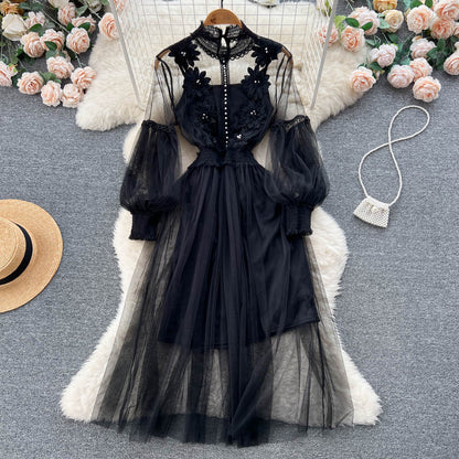 VAKKV Vintage A line long sleeves lace dress women's dress P230