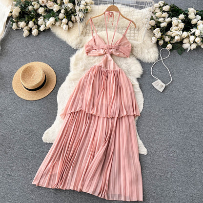 VAKKV Sexy A line Sleeveless Pink Summer Holiday Dress P248
