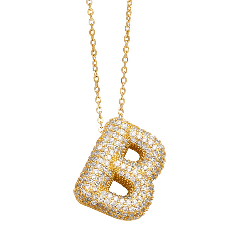 Cross Border Ornament New 26 English Letter Necklace Female Inlaid Zircon Niche Temperament Clavicle Chain Nkb798