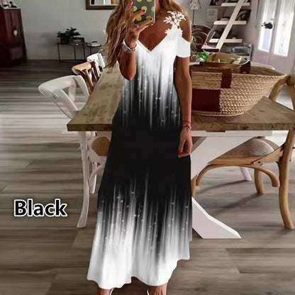 2024 Europe and America Cross Border  Women's Summer New Lace Sling V-neck Fashion Print Loose Dress