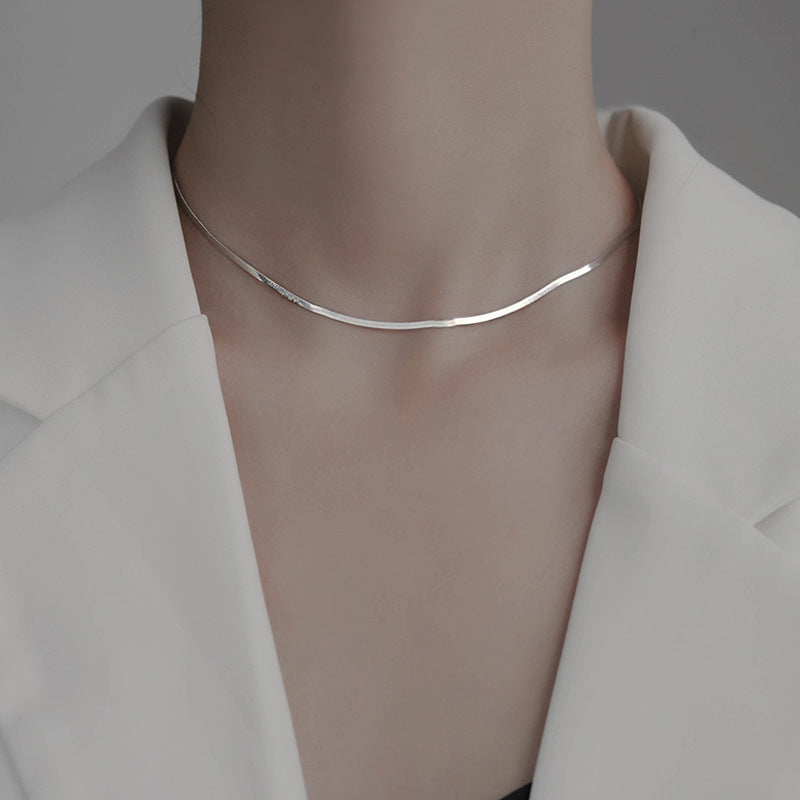 S925 Sterling Silver Flat Snake Bones Chain Ins Cold Style Blade Chain Fashion Necklace Female Choker Clavicle Chain Necklace