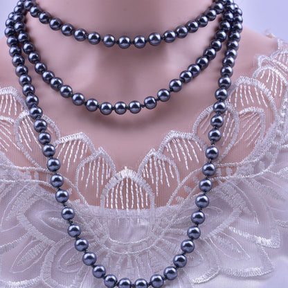 VAKKV European and American Fashion Glass Imitation Pearl Necklace Women's Simple Knot Multi-Layer Long Sweater Chain Clothing Accessories Wholesale