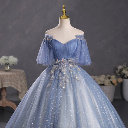 VAKKV  New Gray Blue Temperament Bel Canto Solo Performance Costume Student Vocal Music Art Test Pettiskirt Annual Meeting Host Evening Dress