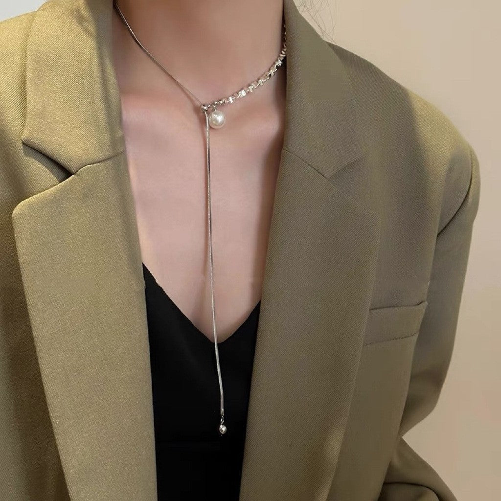 vakkv  High-Grade Drawable Silver Butterfly Tassel Necklace Female Light Luxury Minority Design Fashionable Temperamental All-Match Clavicle Chain