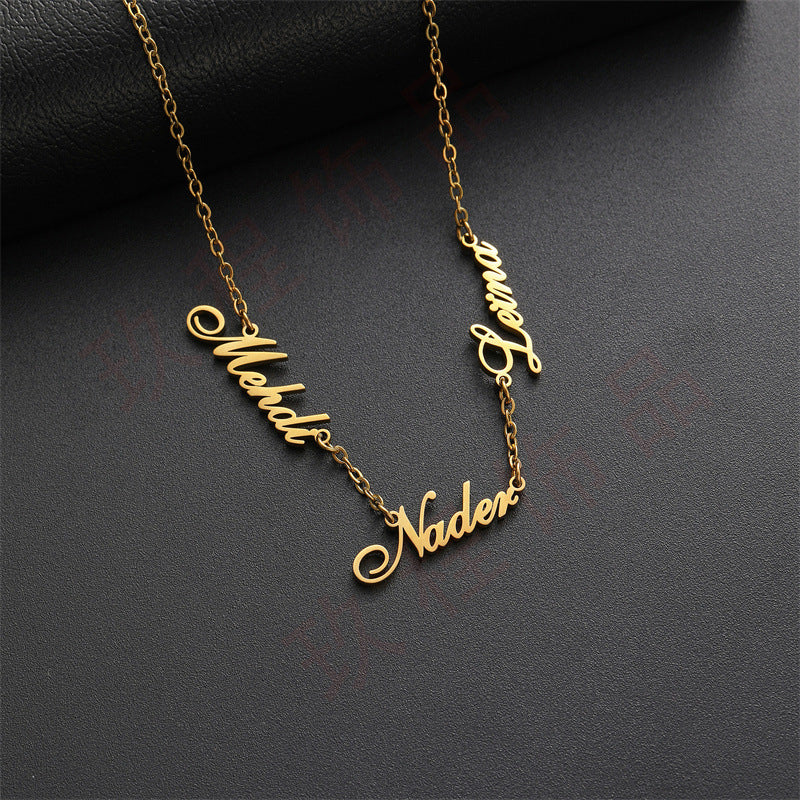 vakkv  [One Piece Customized] Stainless Steel English Letter Combination Pendant 18K Gold Plating Family Multi-Name Combination Necklace