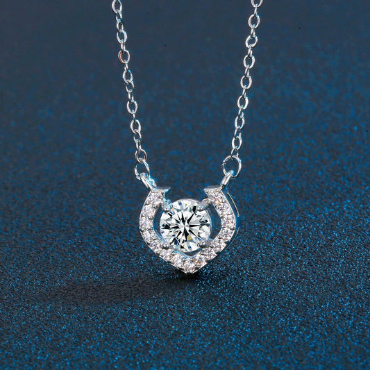 New Cross-Border Kuaishou 1 Karat Heart-Shaped Necklace Xiaohongshu Live Streaming Imitation Moissanite Love Pendant Clavicle Chain