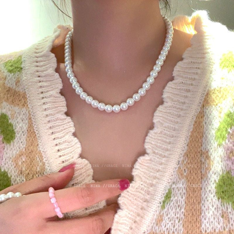 South Korea Fever Bloggers Same Style Pearl Necklace  New Women's Simple Temperamental All-Match Clavicle Chain Neck Chain