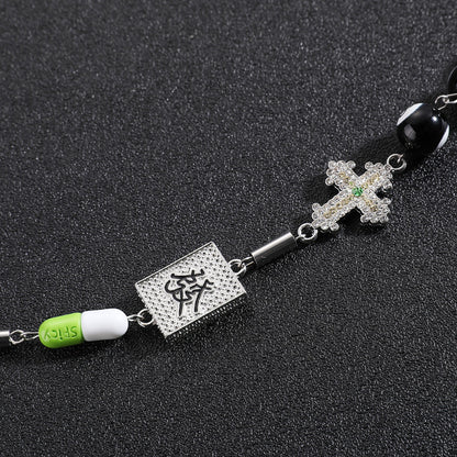 Niche Design Hip Hop Couple Lucky Star Smiley Face Fortune Green Pill Necklace Men's Fashion Sweater Chain Accessories