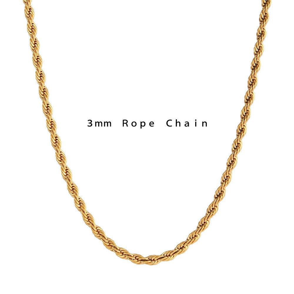 European and American Ins Stylish Simple and Versatile Titanium Steel Twist Chain Necklace Stainless Steel Plated 18K Gold Chain Jewelry Women