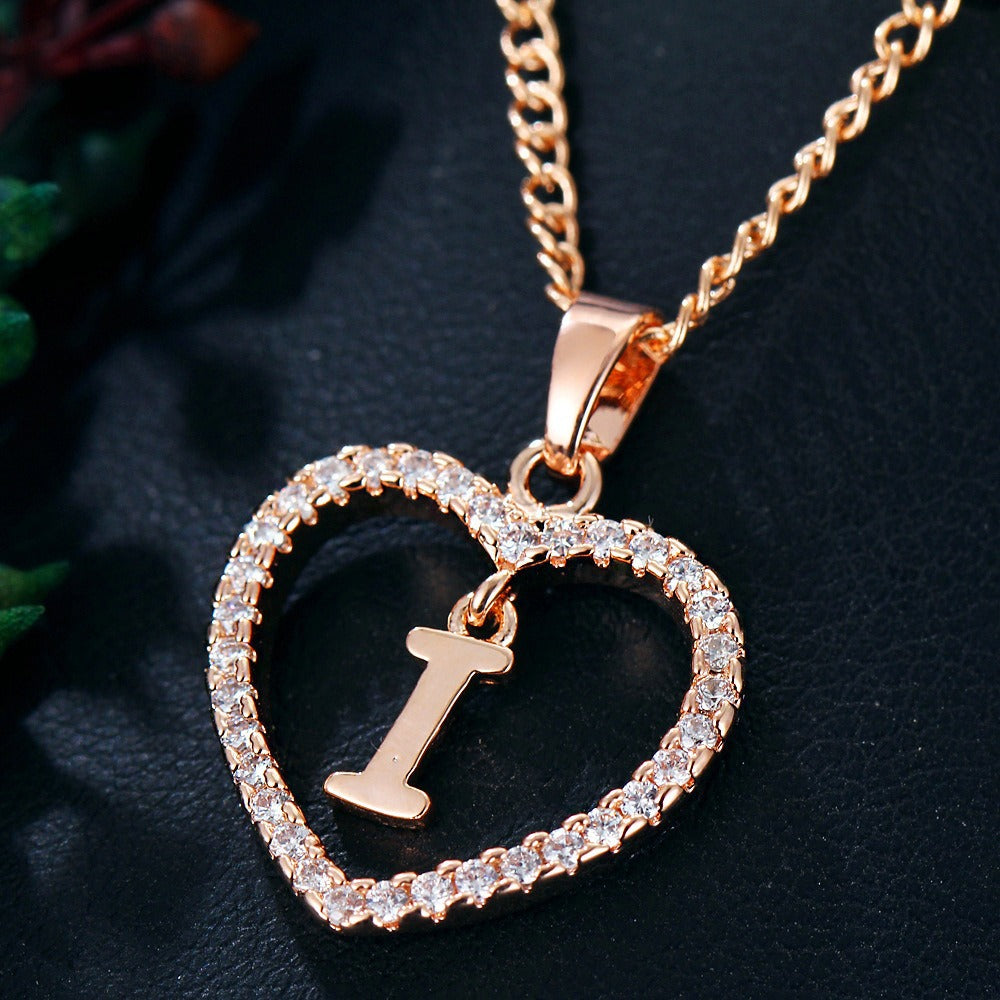 In Stock Direct Selling Exclusive for Cross-Border Letter Necklace 26 Letter Heart-Shaped Zircon Necklace Jewelry Love Heart Pendant Necklace