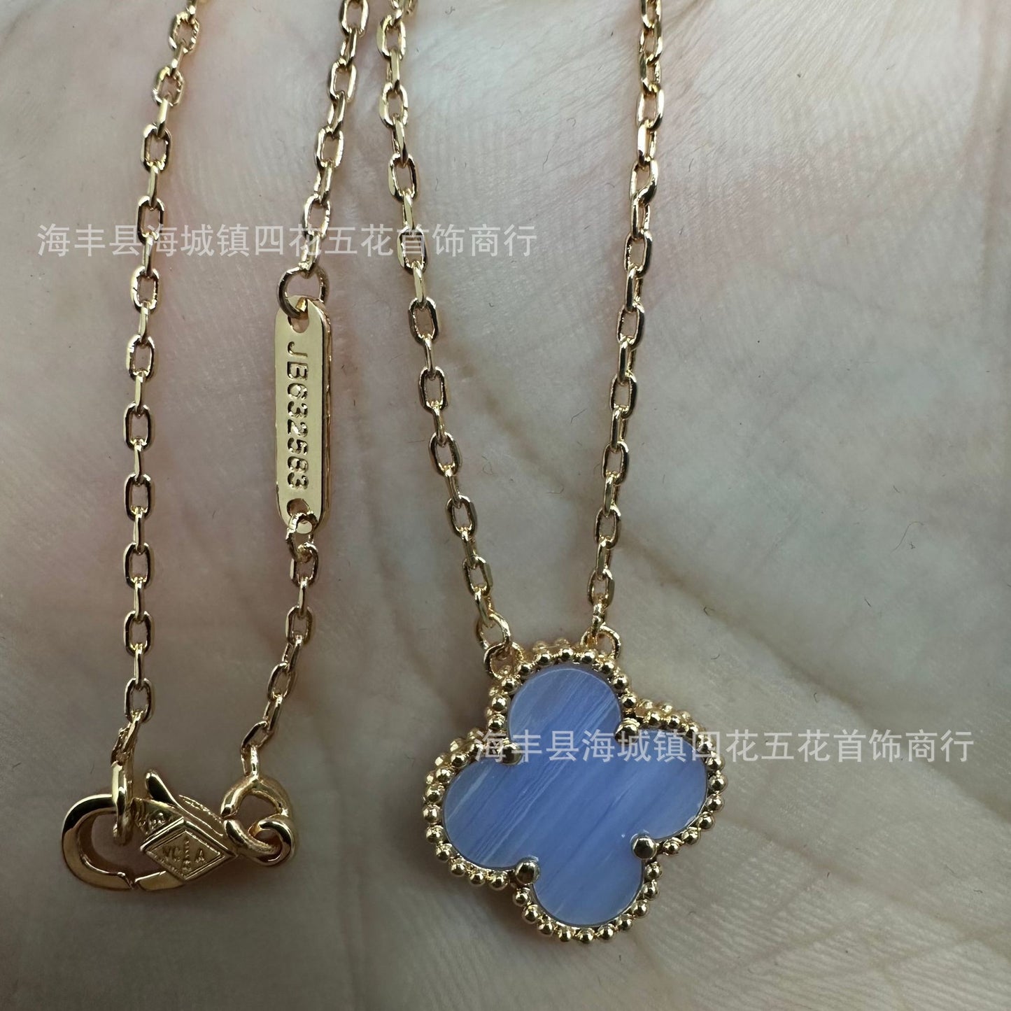 High Version V Gold NOVEMBER'S Clover Necklace Single Flower Natural Fritillary Agate Pendant Double-Sided Clover Clavicle Chain