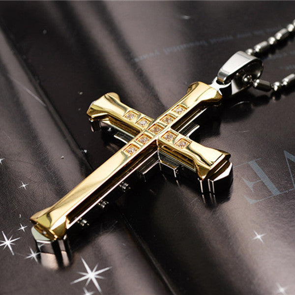 VAKKV Dark Knight Same Style Men's Diamond Cross Pendant Silver Gold Black Domineering Pendant Necklace Wholesale