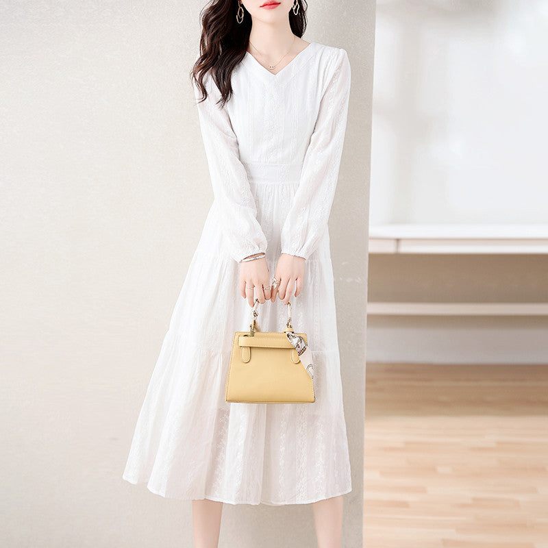 New  Style High-Grade Summer Short-Sleeved Skirt Small Long Skirt White Lace Dress Women's Spring