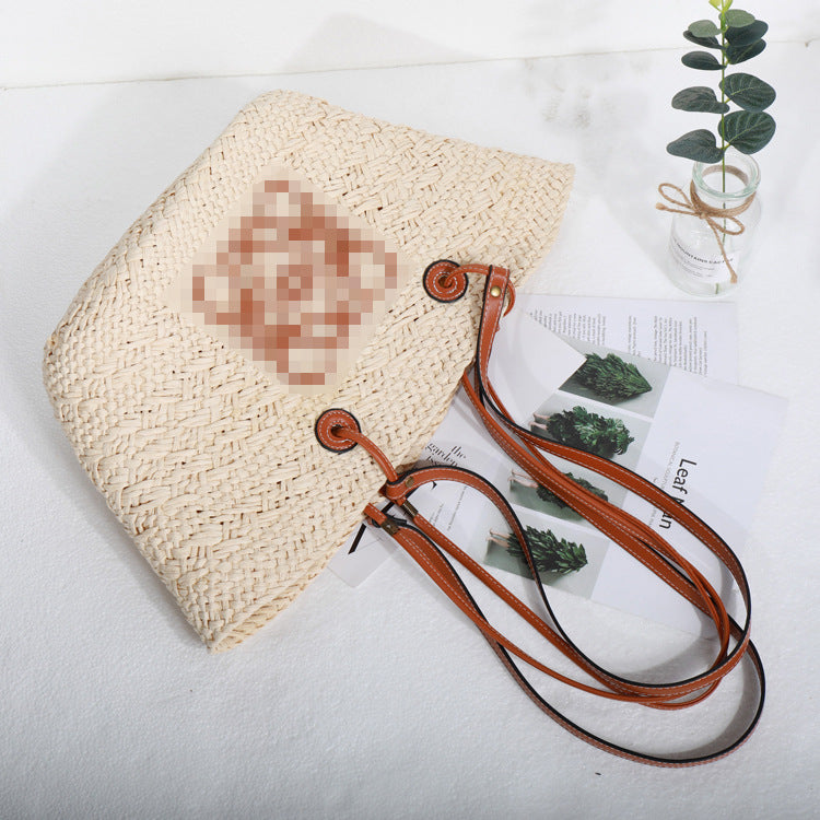 Korean Fashion Portable Straw-Weaved Bag Ins Style Woven Bag Large Capacity Lady Crossbody Portable Vegetable Basket Women's Bag