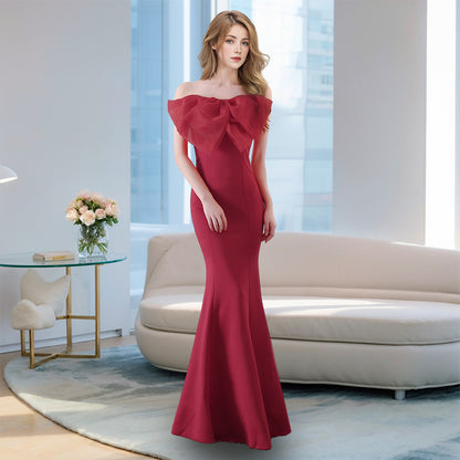 VAKKV Evening Dress for Women High-End Temperament Simple Hepburn Style Banquet Socialite Niche Tube Top Slimming Long Fishtail Dress